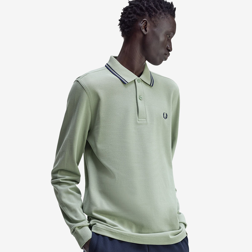 프레드페리 M3636 롱 슬리브 트윈 팁 프레드페리 셔츠 베이리프 다크에어포스 테니스블루(Fred Perry M3636 Long Sleeve Twin Tipped FP Shirt Bayleaf Dark Airforce Tennis Blue) - 4
