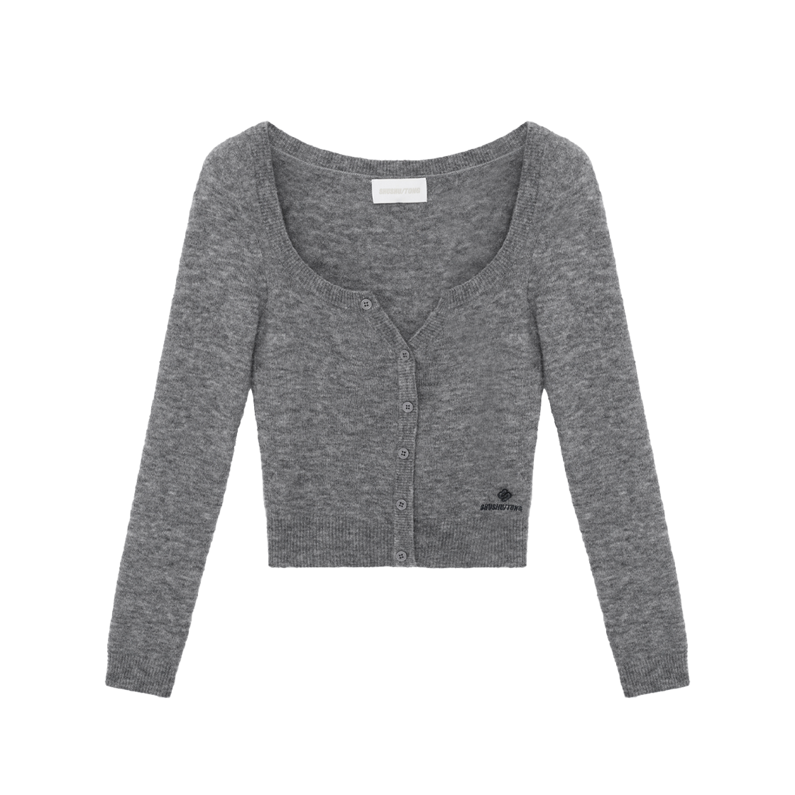 슈슈통 우먼 와이드 라운드 넥 피티드 가디건 그레이 - 25FW(Shushu/Tong Women Wide Round Neck Fitted Cardigan Grey - 25FW)