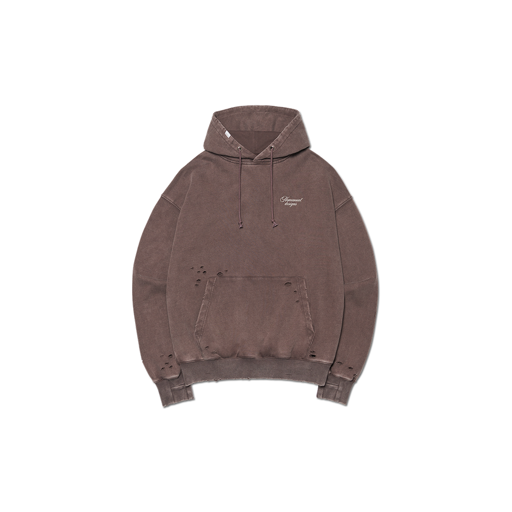 노매뉴얼 데미지드 후디 워시드 브라운