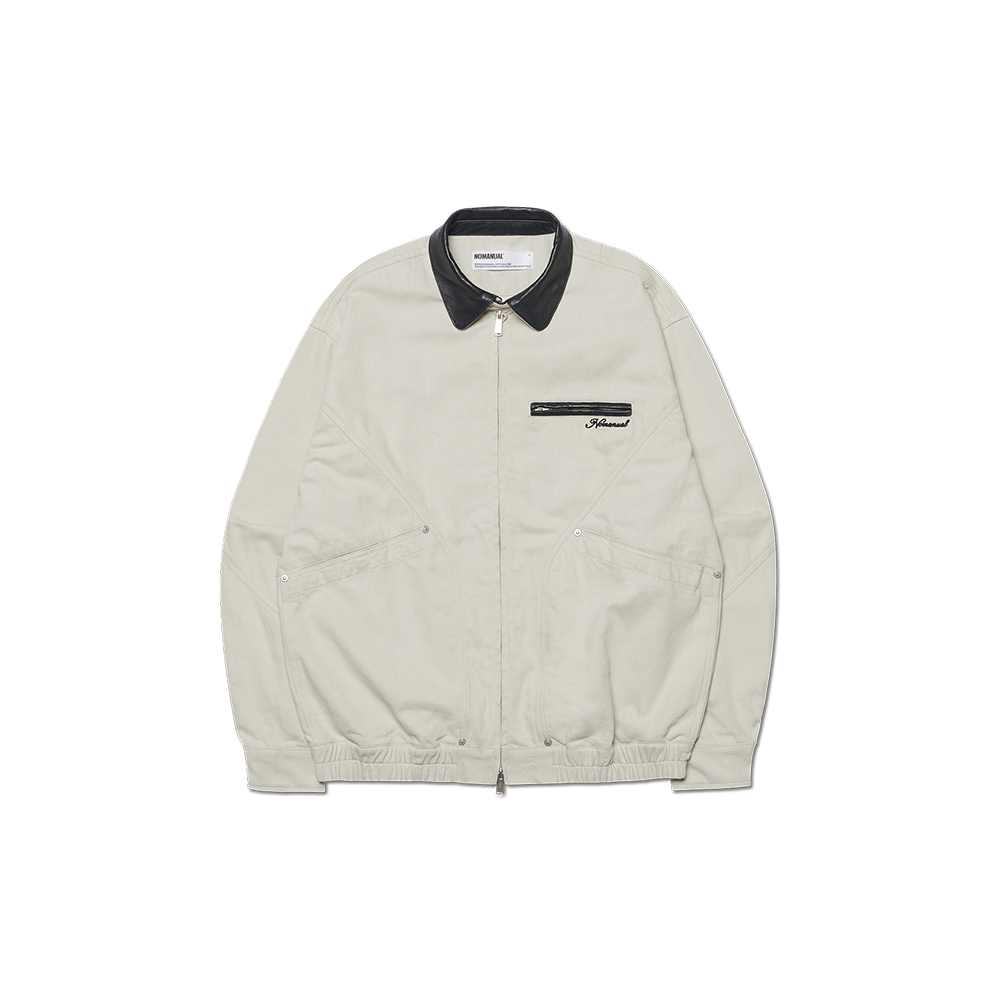 노매뉴얼 빈티지 레더 칼라 워크 자켓 오프 화이트