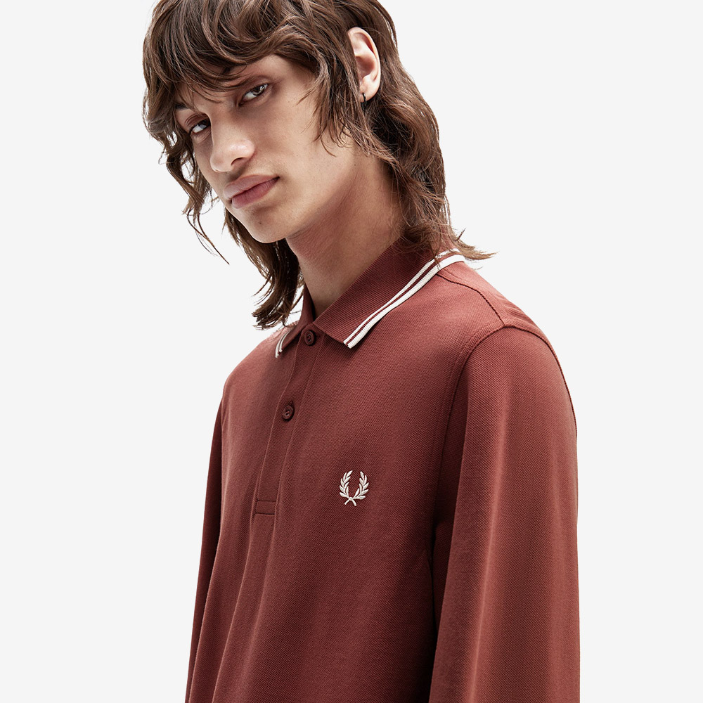 프레드페리 M3636 롱 슬리브 트윈 팁 프레드페리 셔츠 위스키브라운 에크루(Fred Perry M3636 Long Sleeve Twin Tipped FP Shirt Whisky Brown Ecru) - 4