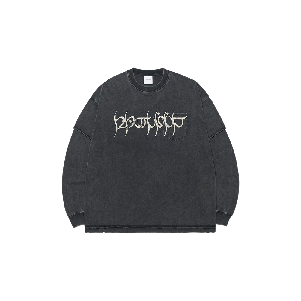 노매뉴얼 A.R 롱 슬리브 티 워시드 블랙(NOMANUAL A.R Long Sleeve Tee Washed Black)