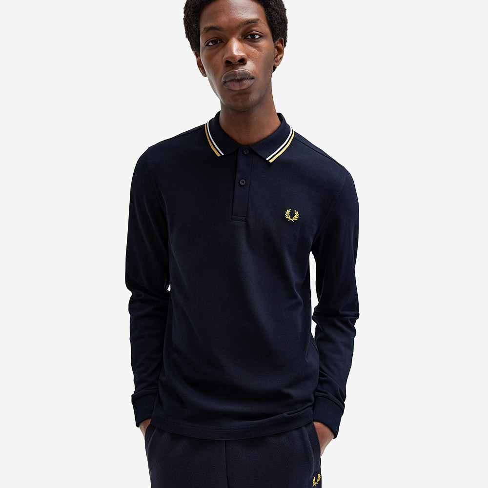 프레드페리 M3636 롱슬리브 트윈 팁 프레드페리 셔츠 네이비 에크루 허니콤(Fred Perry M3636 Long Sleeve Twin Tipped FP Shirt Navy Ecru Honeycomb) - 4