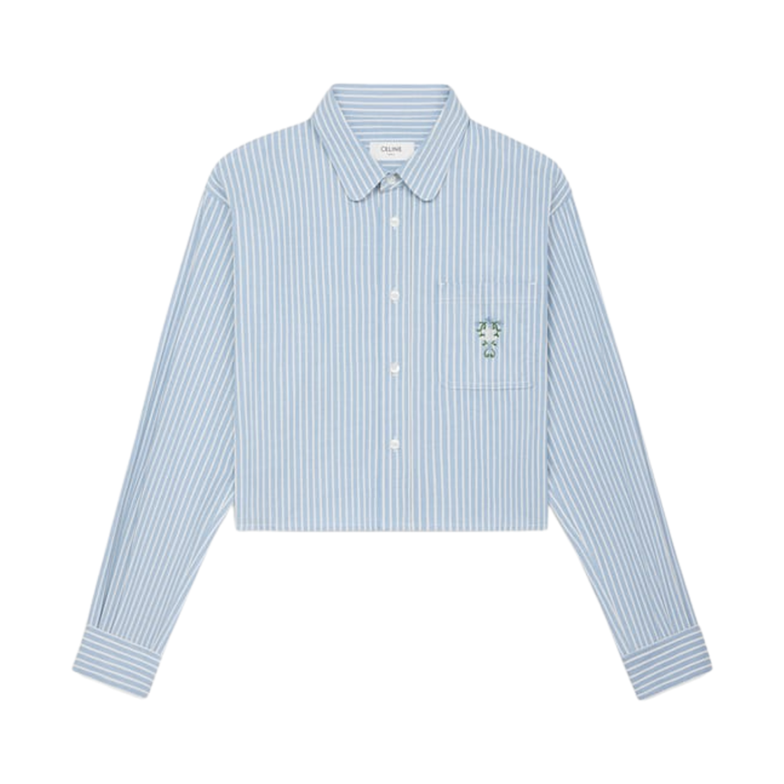 RC04R0844-FZC7 (W) Celine Cropped Shirt in Hickory Striped Cotton Light Blue Raw