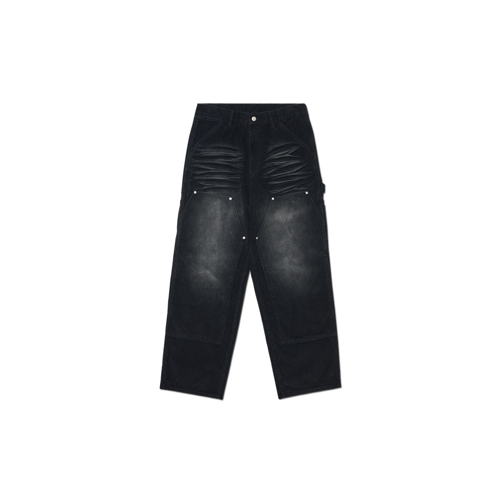 노매뉴얼 더블 니 코듀로이 팬츠 워시드 블랙(NOMANUAL Double Knee Corduroy Pants Washed Black)