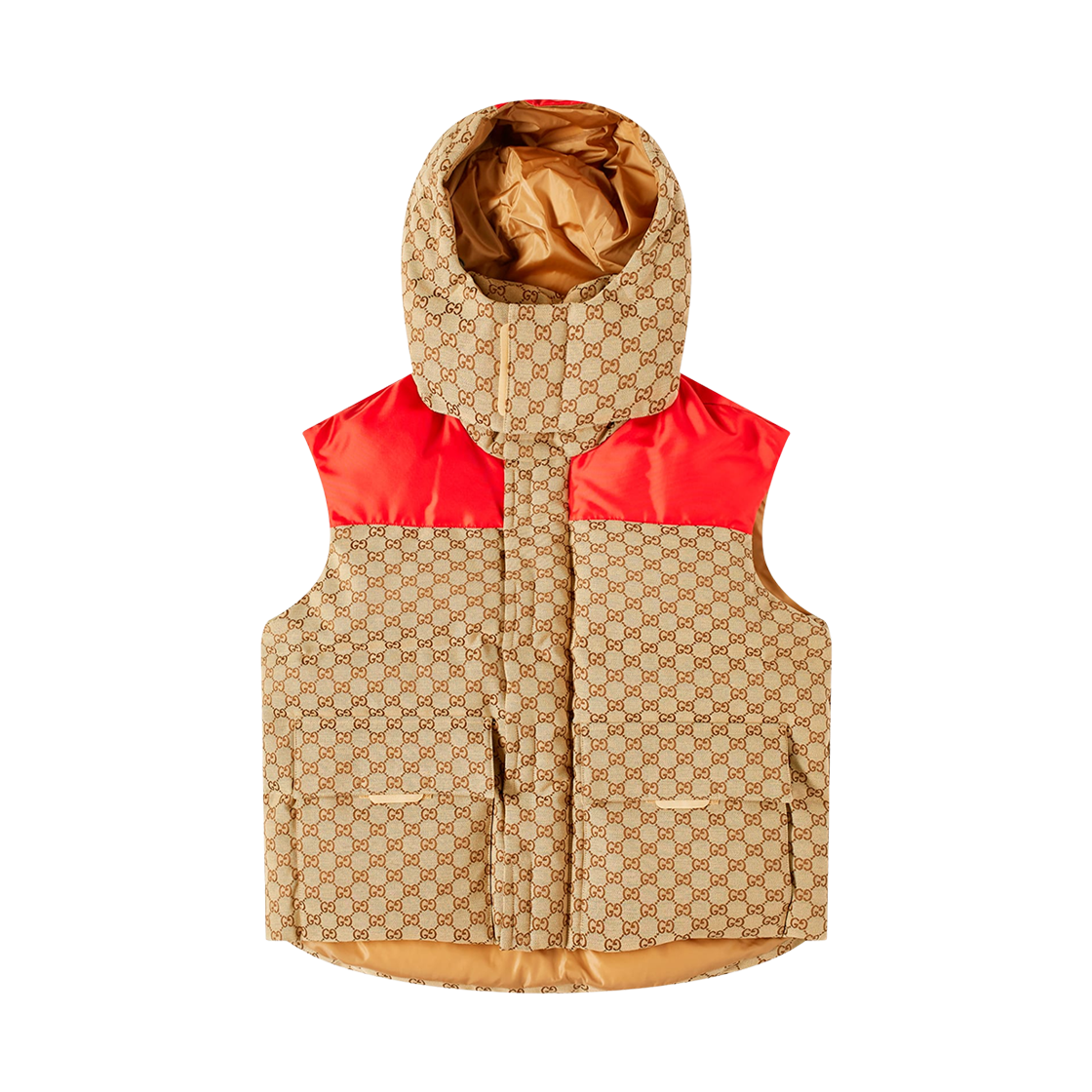 구찌 GG 자카드 후드 다운 베스트 카멜 에보니(Gucci GG Jacquard Hooded Down Vest Camel Ebony) - 1