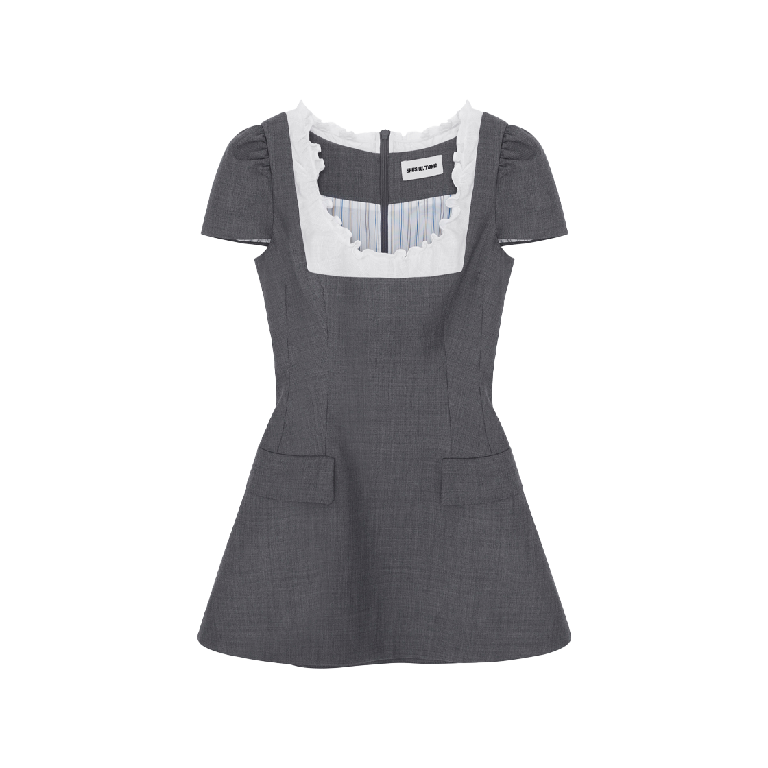 슈슈통 우먼 스캘롭 숏 슬리브 드레스 그레이 - 25FW(Shushu/Tong Women Scalloped Short Sleeve Dress Grey - 25FW)