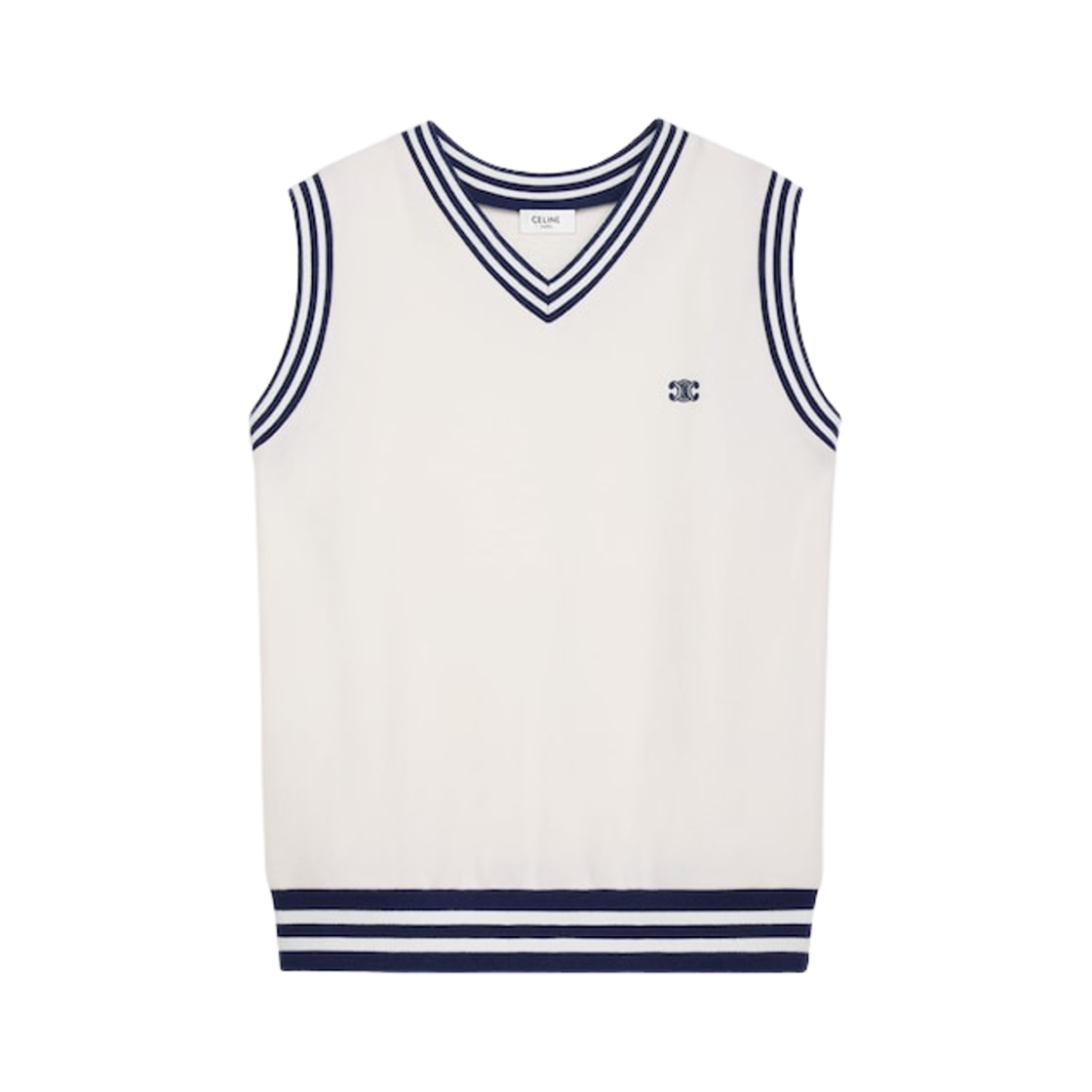 RY08Z670Q-01MA (W) Celine Sleeveless Sweatshirt in Cotton Fleece Off White Navy