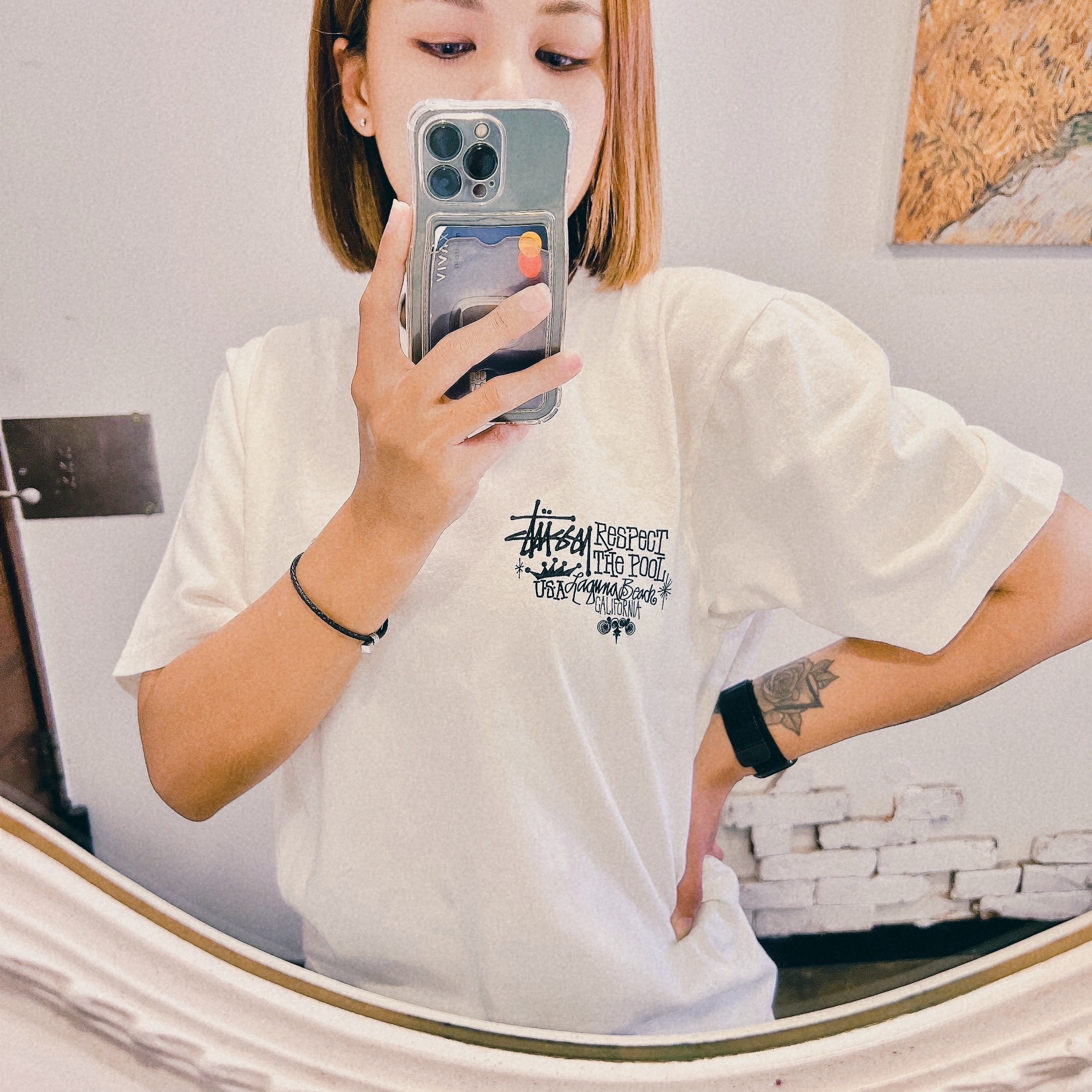 Stussy Respect The Pool T-Shirt Pigment Dyed Natural 착용 스타일