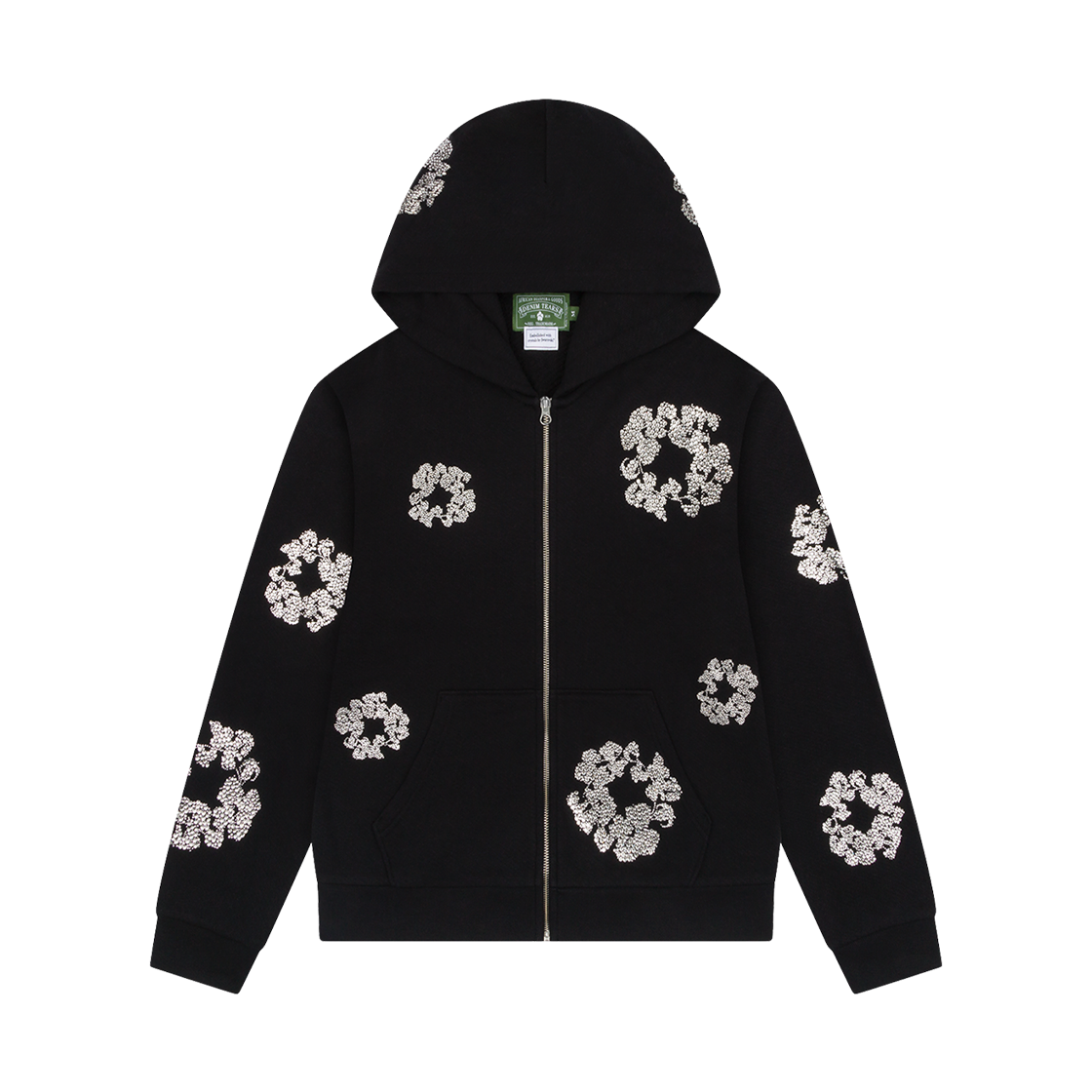- Denim Tears Cashmere Swarovski Cotton Wreath Zip Hoodie Black