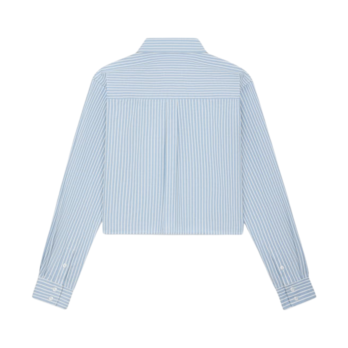 (W) 셀린느 크롭 셔츠 히커리 스트라이프 코튼 라이트 블루 로우((W) Celine Cropped Shirt in Hickory Striped Cotton Light Blue Raw) - 2