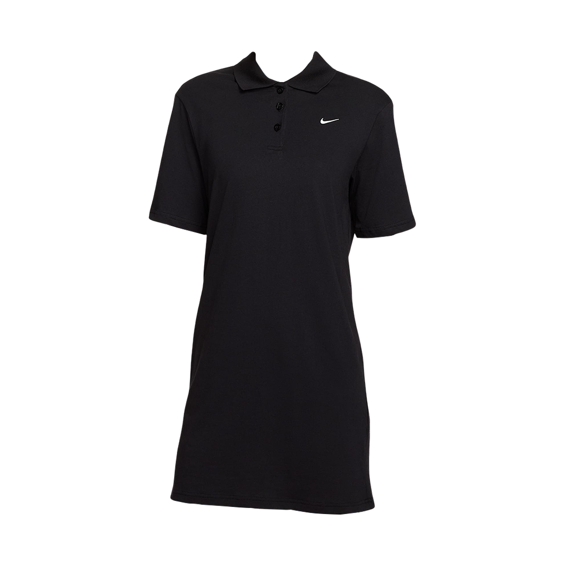 (W) 나이키 NSW 에센셜 숏슬리브 폴로 드레스 블랙 세일 - US/EU((W) Nike NSW Essential Short Sleeve Polo Dress Black Sail - US/EU) - 1