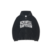NOMANUAL Vintage Waffle Hooded Zip-Up Washed Black