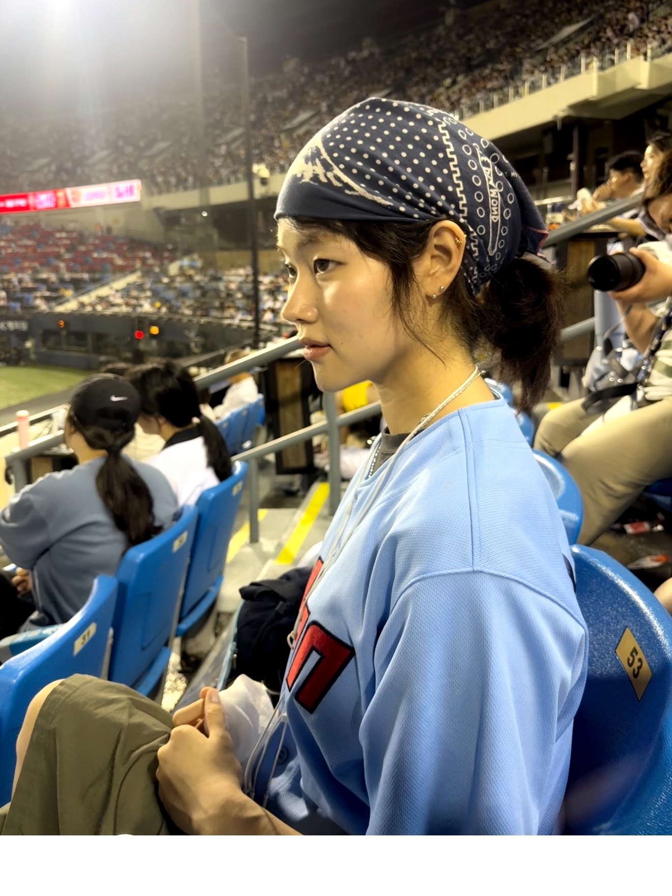 Kapital Fastcolor Selvedge Bandana Navy, Lotte Giants 24 G Ocean Professional Uniform Sky Blue (Non Marking Ver.) 착용 스타일