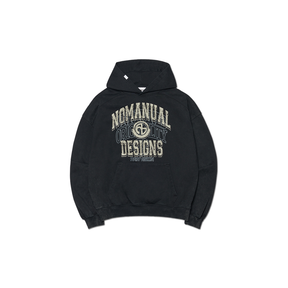 노매뉴얼 레이어드 아치 그래픽 후디 워시드 블랙(NOMANUAL Layered Arch Graphic Hoodie Washed Black)