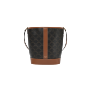 Celine Small Bucket in Triomphe Canvas and Calfskin Tan