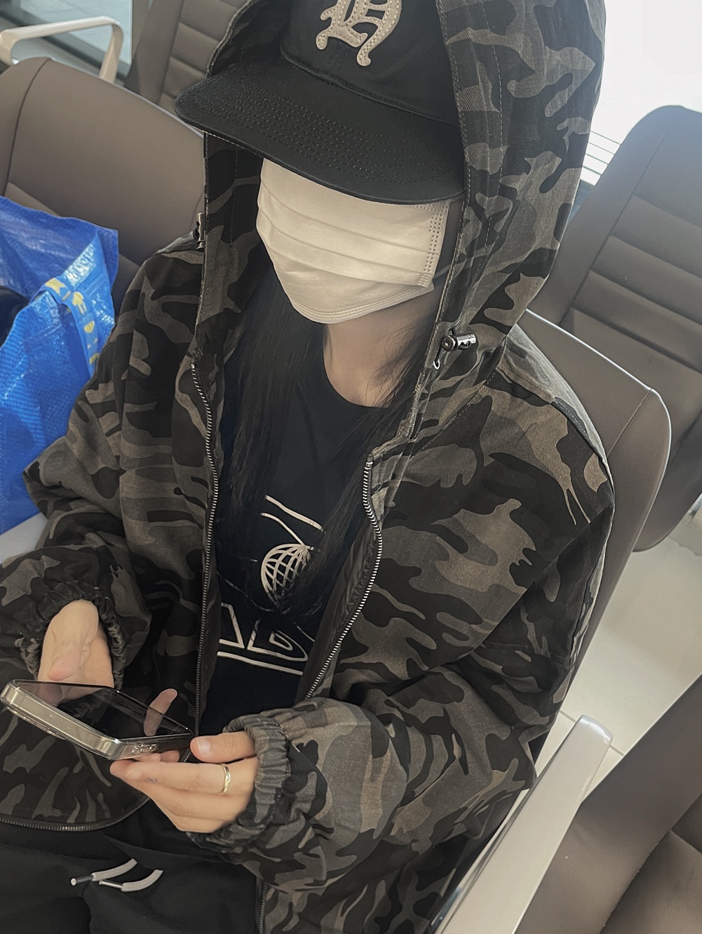 Converse One Star Pro Ox Black White, Heritage Floss Waterproof Nylon BB Cap Black 착용 스타일 - 5