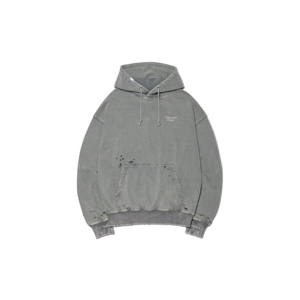 노매뉴얼 데미지드 후디 워시드 그레이(NOMANUAL Damaged Hoodie Washed Gray)