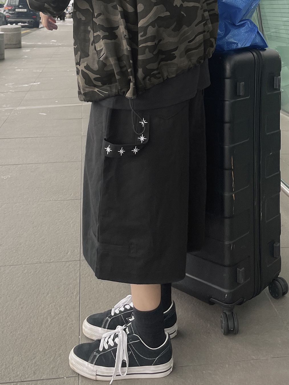 Converse One Star Pro Ox Black White, Heritage Floss Waterproof Nylon BB Cap Black 착용 스타일 - 8