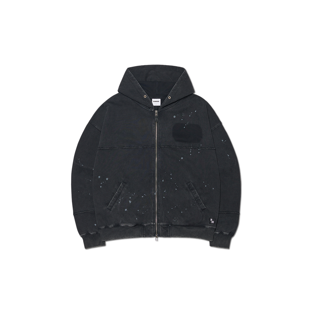 노매뉴얼 디태치드 패치 후디드 집업 워시드 블랙(NOMANUAL Detached Patch Hooded Zip-Up Washed Black)