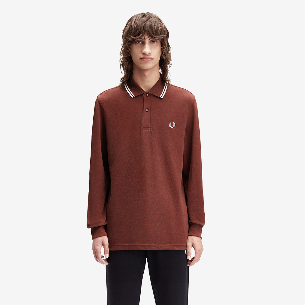 프레드페리 M3636 롱 슬리브 트윈 팁 프레드페리 셔츠 위스키브라운 에크루(Fred Perry M3636 Long Sleeve Twin Tipped FP Shirt Whisky Brown Ecru) - 2