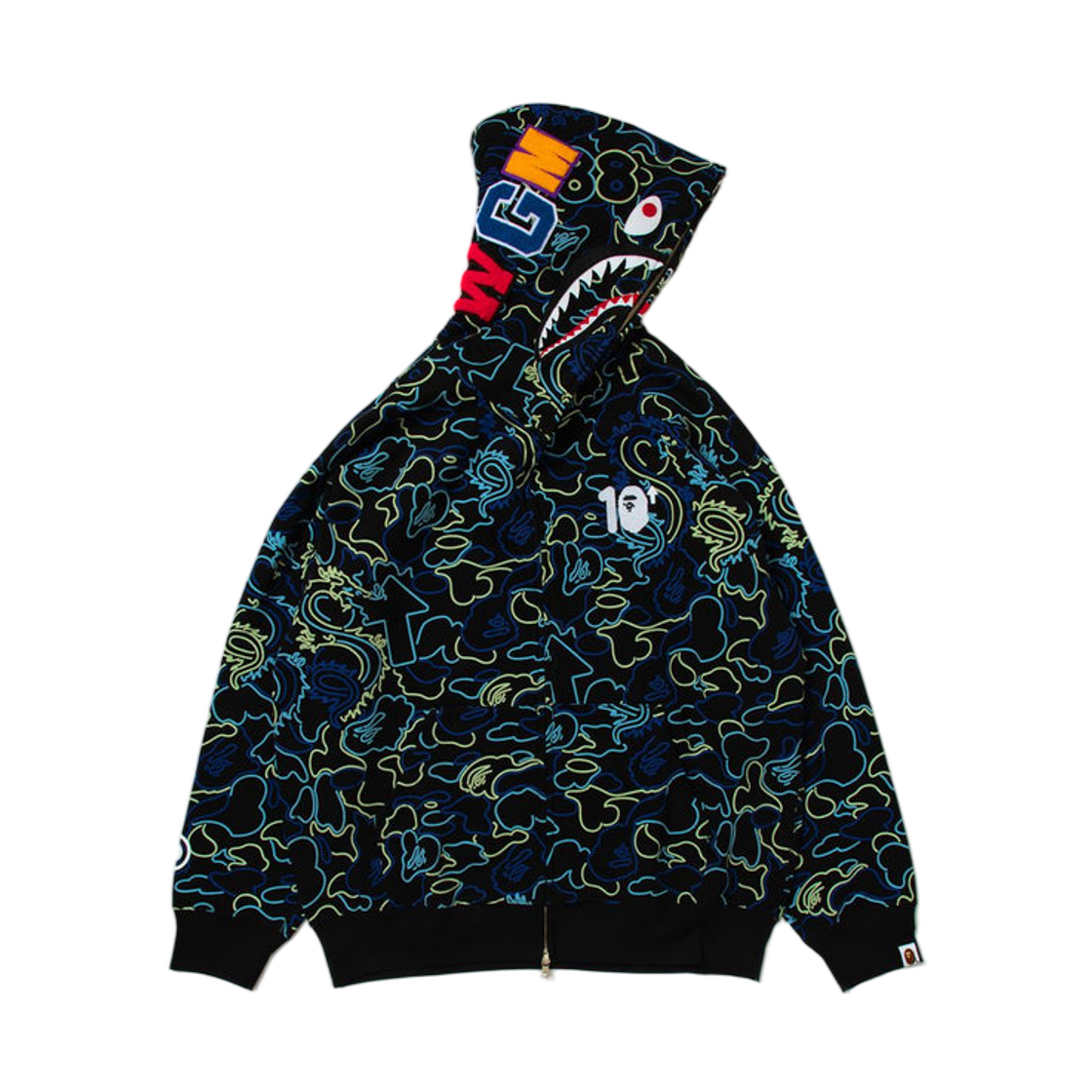 베이프 x 88Rising 글로우 인 더 다크 카모 샤크 풀 집 후드 블루(BAPE x 88Rising Glow In The Dark Camo Shark Full Zip Hoodie Blue) - 2