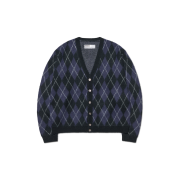 NOMANUAL Argyle Hairy Cardigan Dark Navy