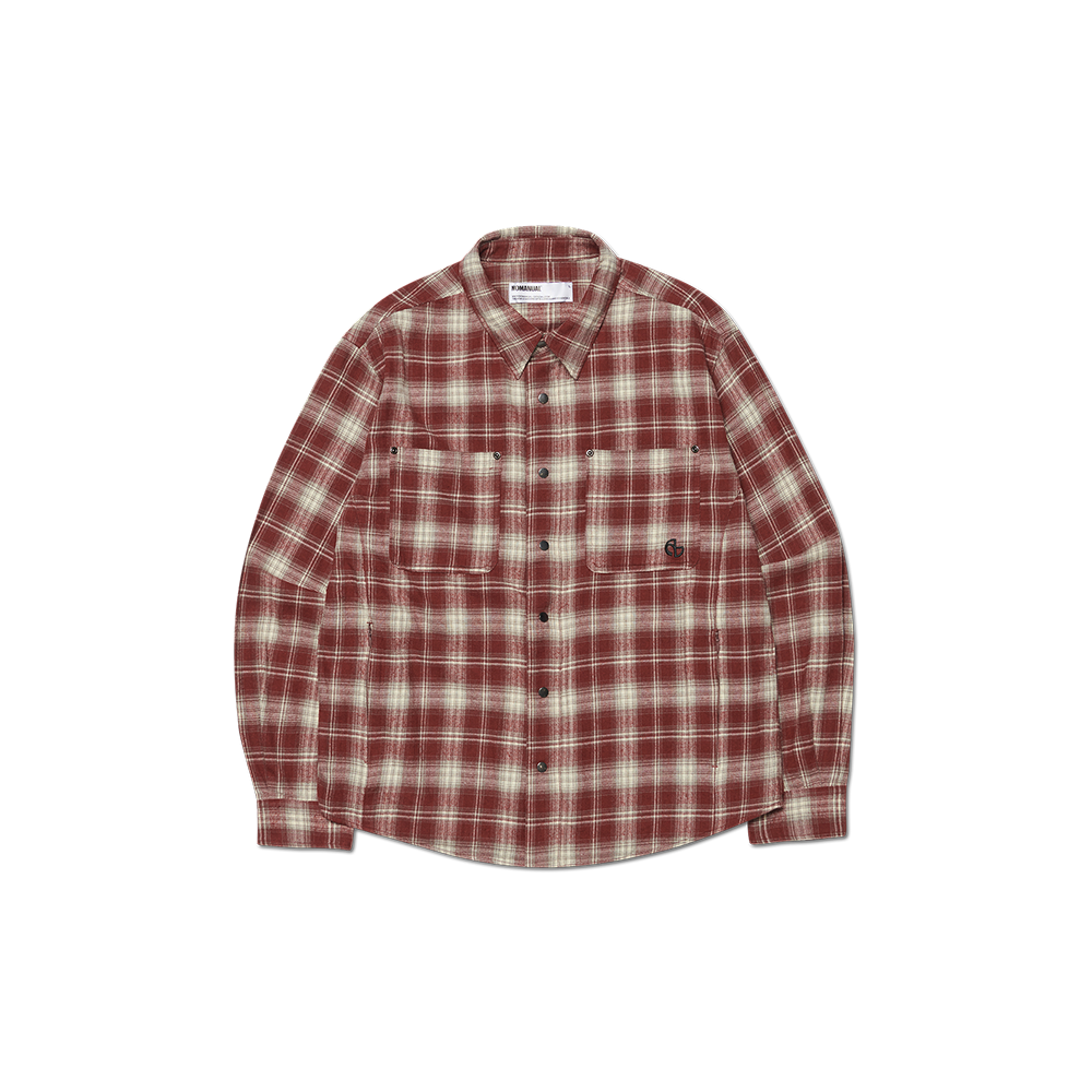 NMWF52JK02BGD NOMANUAL Flannel Check Shirt Jacket Burgundy