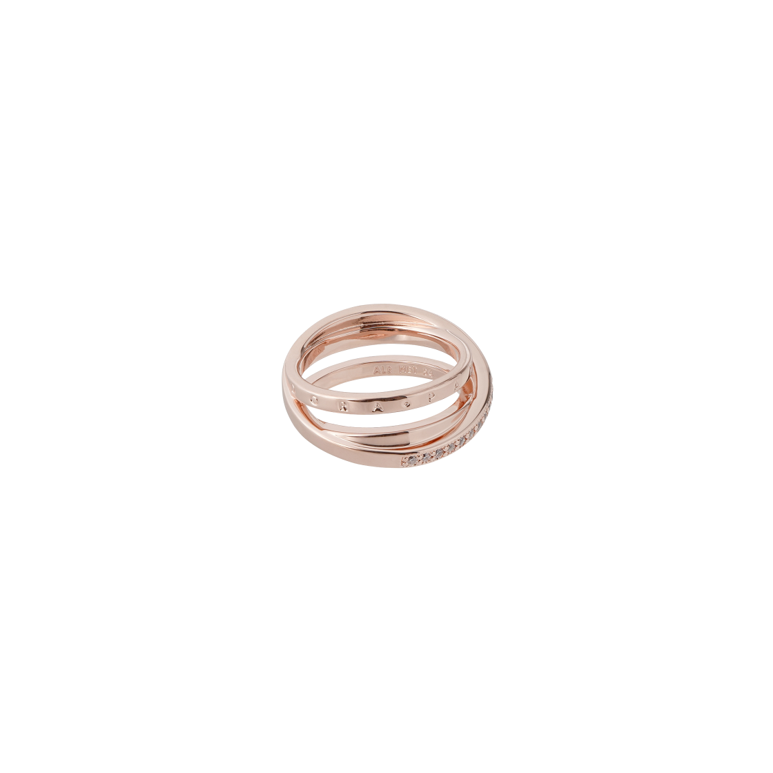 (W) 판도라 크로스오버 파베 트리플 밴드 링 로즈 골드 플래팅 클리어((W) Pandora Crossover Pave Triple Band Ring Rose Gold Plated Clear)
