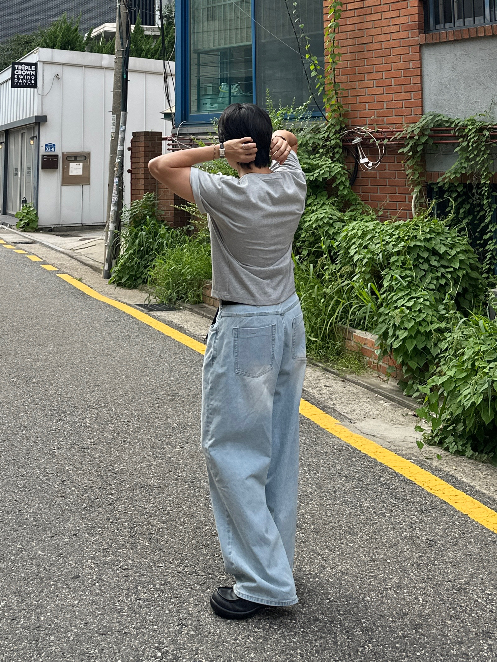 noun Wide Denim Pants Light Blue 착용 스타일 - 3