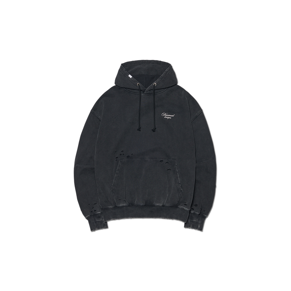 노매뉴얼 데미지드 후디 워시드 블랙