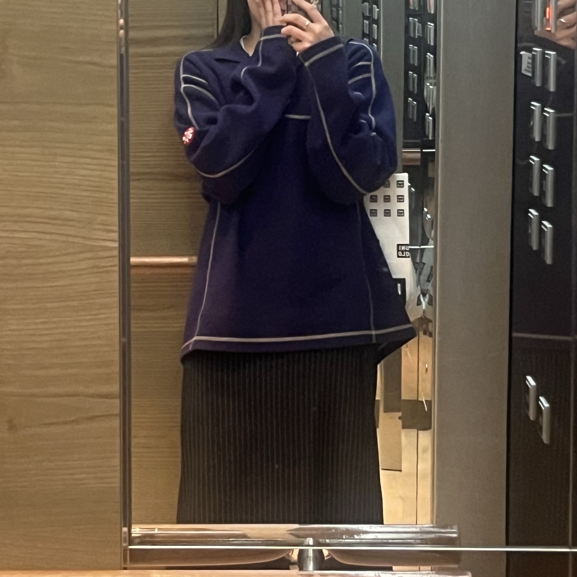 Cav Empt DBL Knit Long Sleeve Polo T-Shirt Navy 착용 스타일