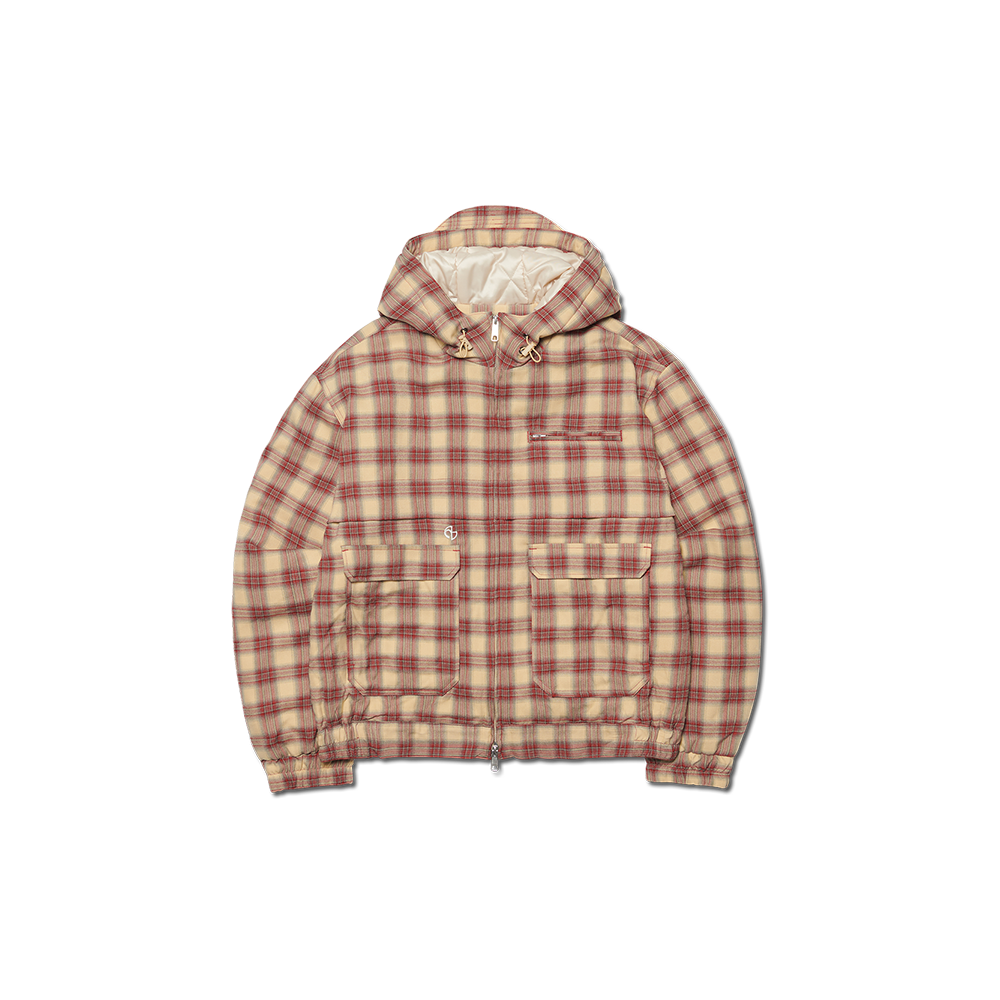 노매뉴얼 체크 후디드 자켓 버건디(NOMANUAL Check Hooded Jacket Burgundy)