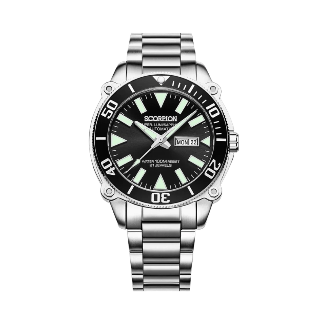 스콜피온 100m 워터프루프 다이버 오토매틱 워치 블랙(Scorpion 100m Waterproof Diver Automatic Watch Black)