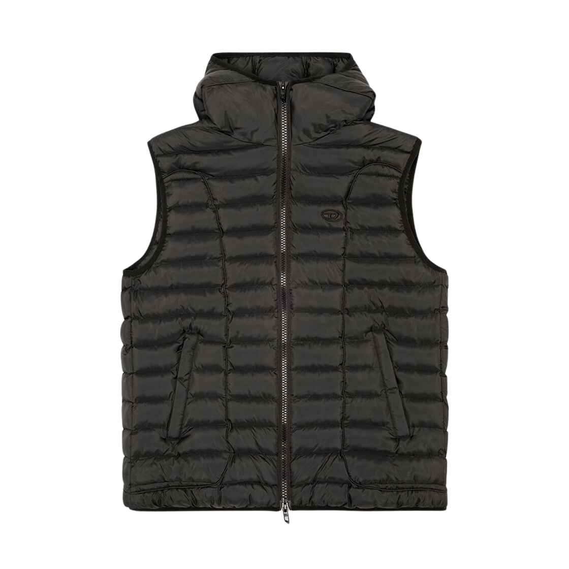 디젤 W-템플 라이트 나일론 후드 퍼퍼 베스트 블랙(Diesel W-Temple Light Nylon Hoodie Puffer Vest Black)