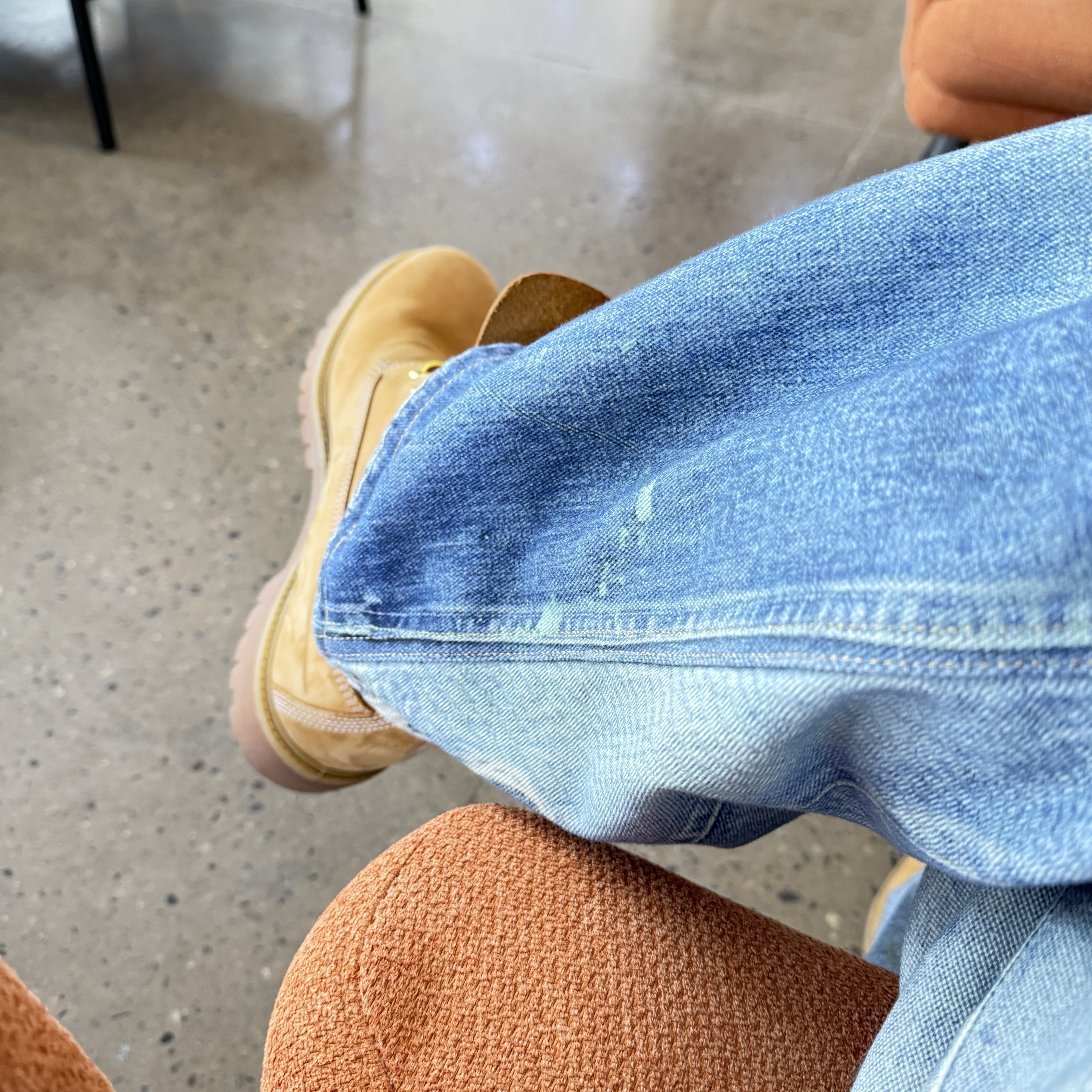 Our Legacy Third Cut Digital Denim Print, Timberland Premium 6 inch Waterproof Boot Wheat Nubuck - Medium 착용 스타일 - 2