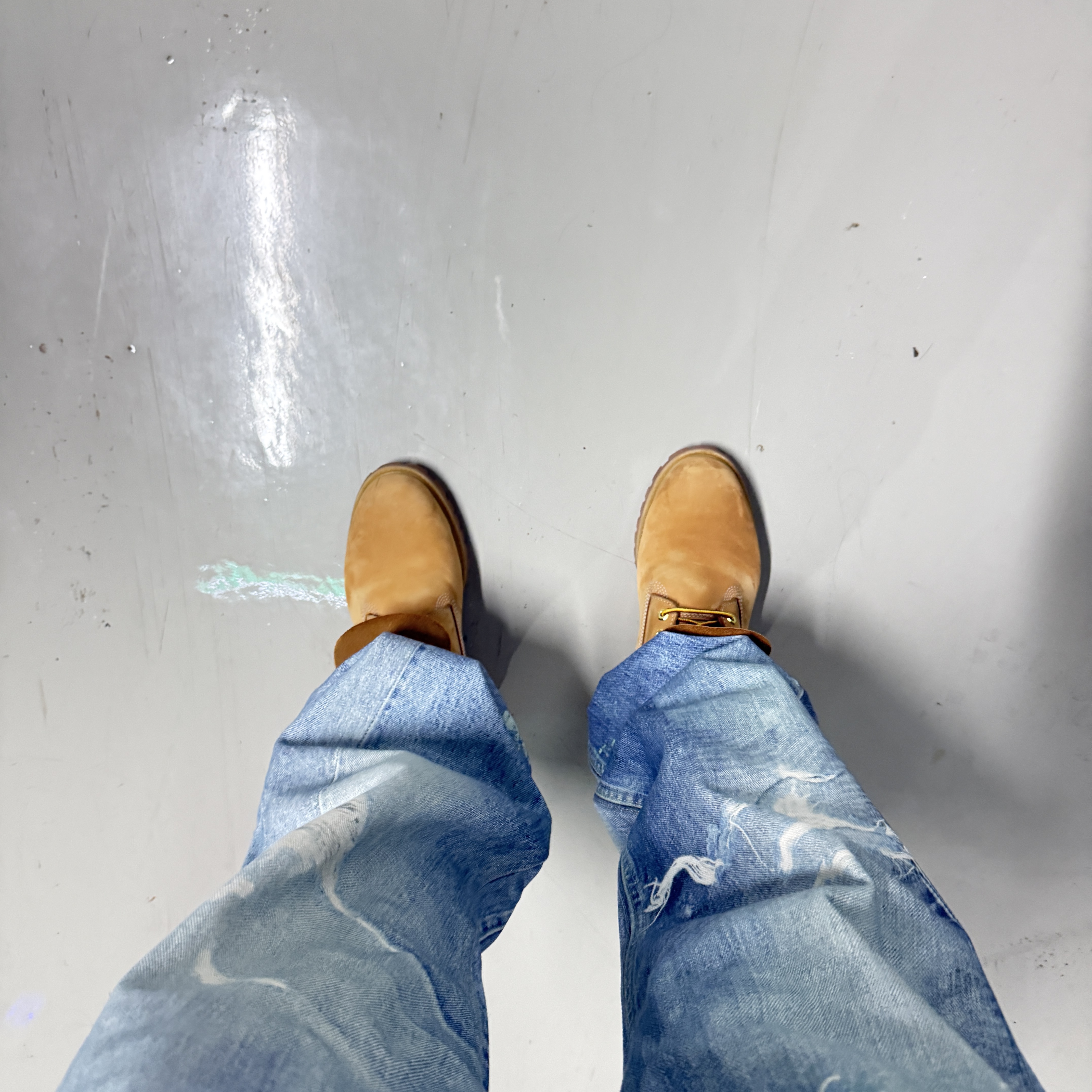 Our Legacy Third Cut Digital Denim Print, Timberland Premium 6 inch Waterproof Boot Wheat Nubuck - Medium 착용 스타일 - 1