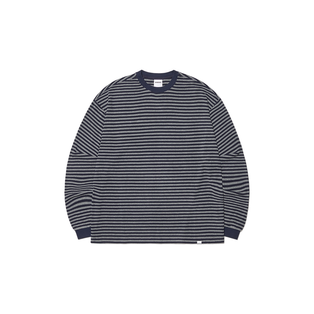 노매뉴얼 NM 보더 롱 슬리브 티 다크 네이비