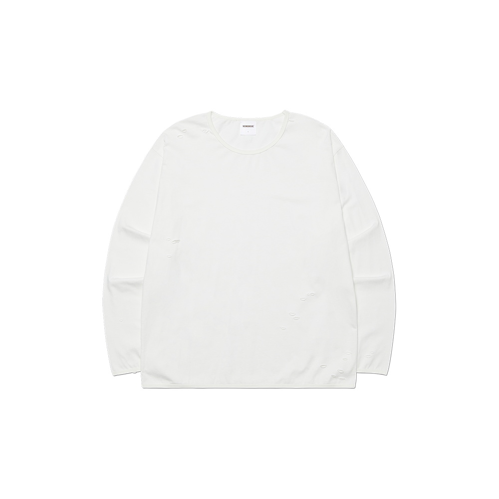 노매뉴얼 데미지드 롱 슬리브 티 화이트(NOMANUAL Damaged Long Sleeve Tee White)