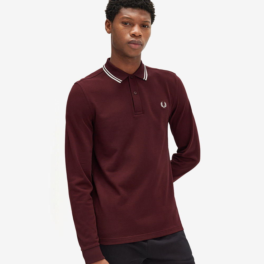 프레드페리 M3636 롱 슬리브 트윈 팁 프레드페리 셔츠 옥스블러드 에크루(Fred Perry M3636 Long Sleeve Twin Tipped FP Shirt Oxblood Ecru) - 4