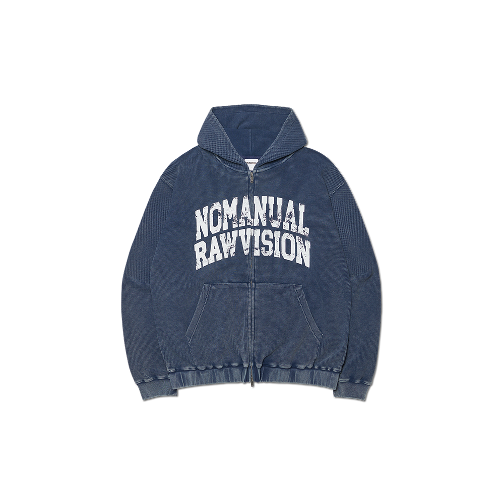 노매뉴얼 빈티지 와플 후디드 집업 워시드 네이비