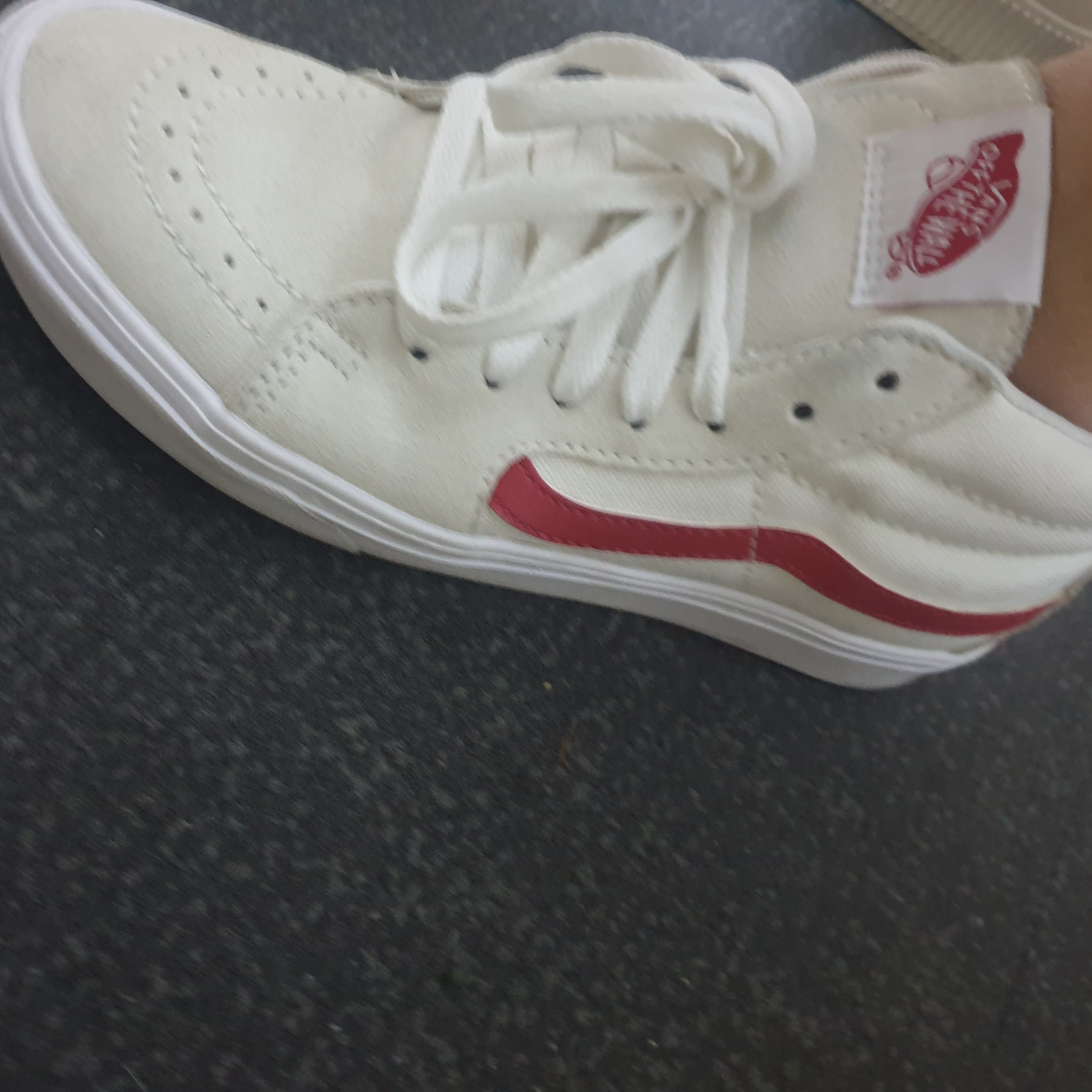 Vans ComfyCush Sk8-Mid Blanc Red 착용 스타일
