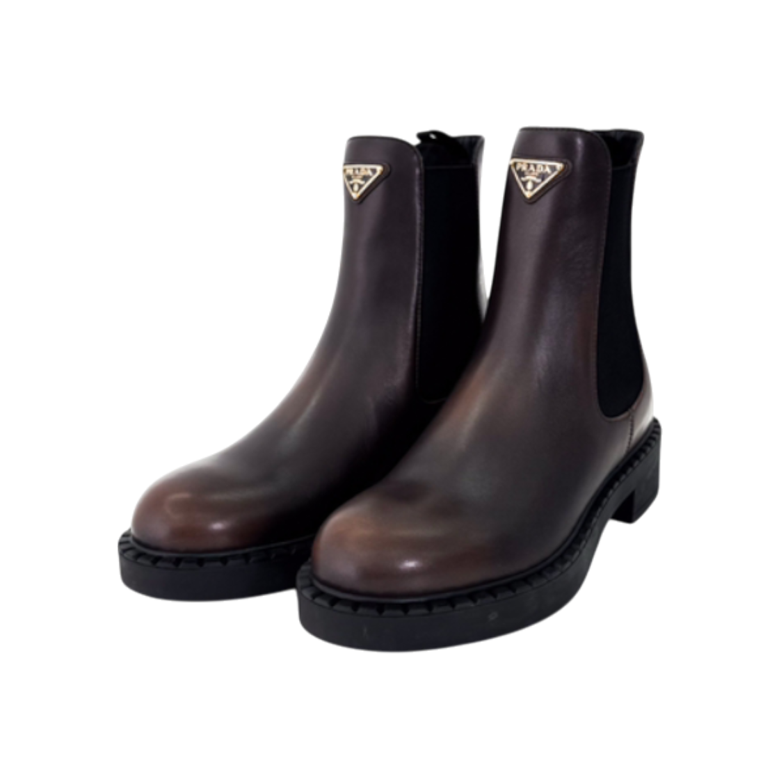 ITND969VWQAN Prada Women's Tri-logo Brushed Leather Chelsea Ankle Boots Brown