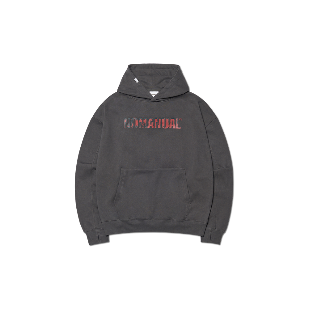 NMWF52HD02CHA NOMANUAL Stamped Logo Hoodie Charcoal