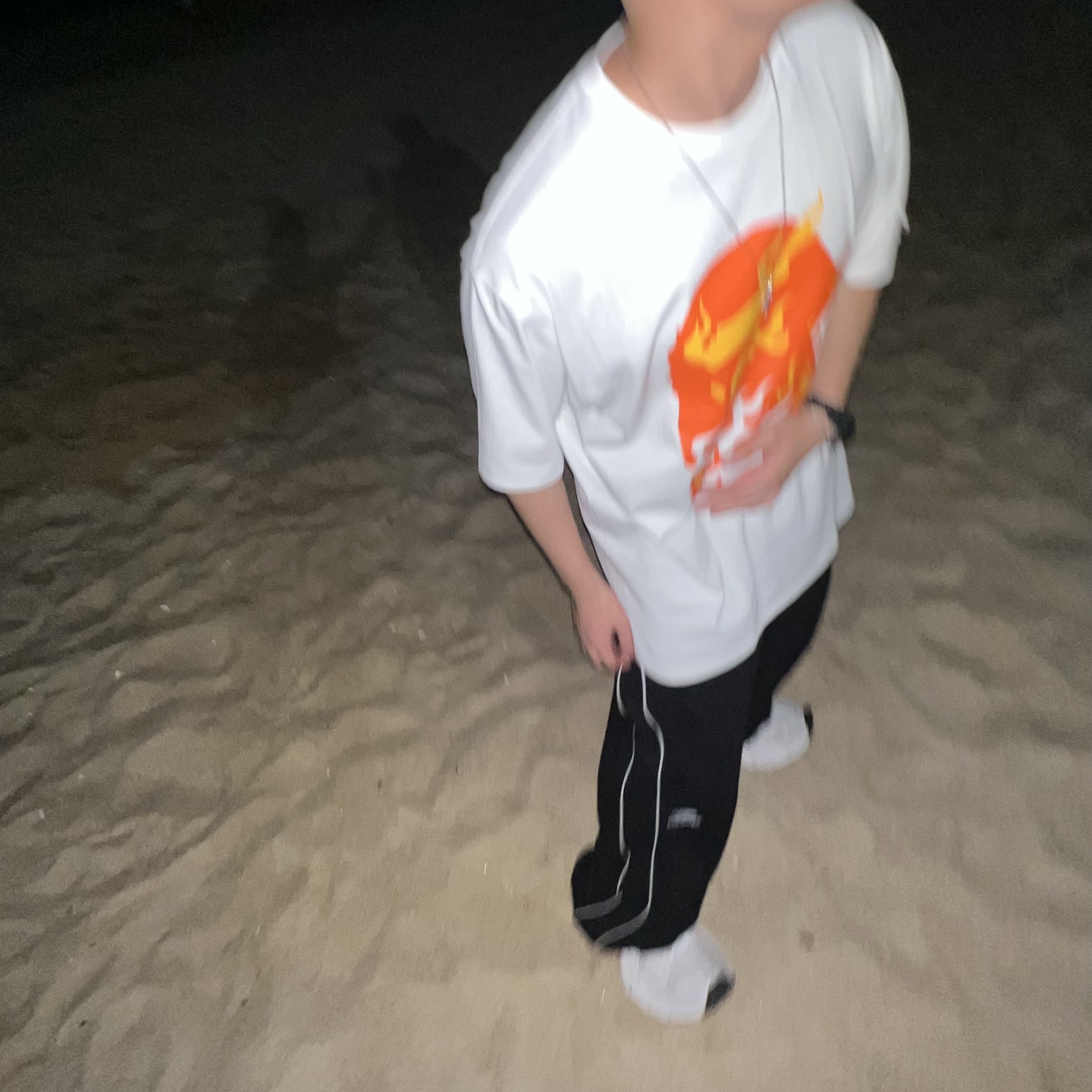BAPE Flame Ape Head T-Shirt White Red, Balenciaga 3B Sports Icon Track Pants Black 착용 스타일 - 4