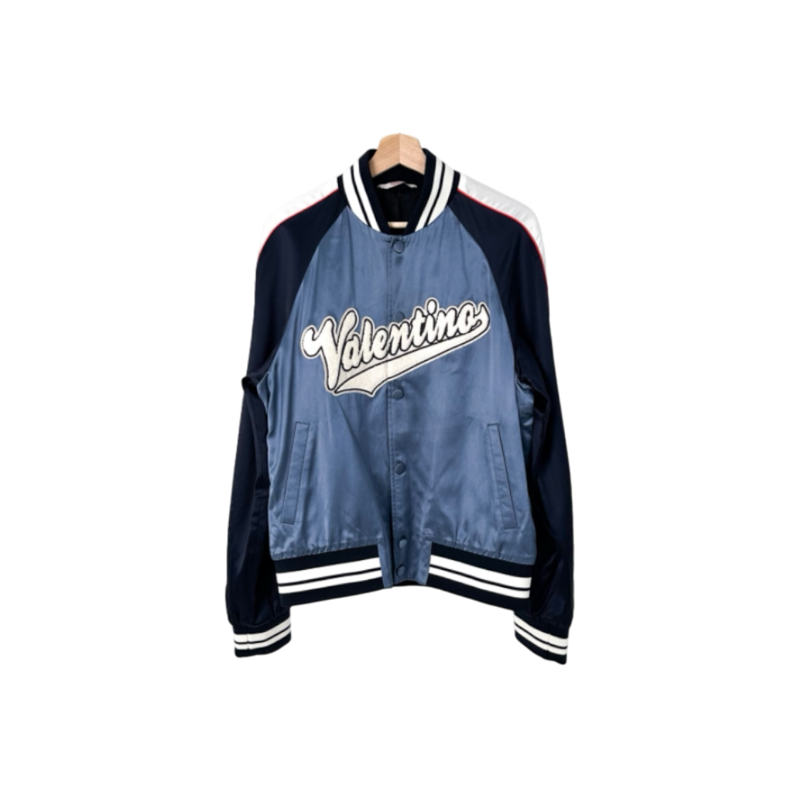ITFHMKI2O5MD Valentino 23SS Mens Wave Logo Satin Patch Bomber Teddy Jacket