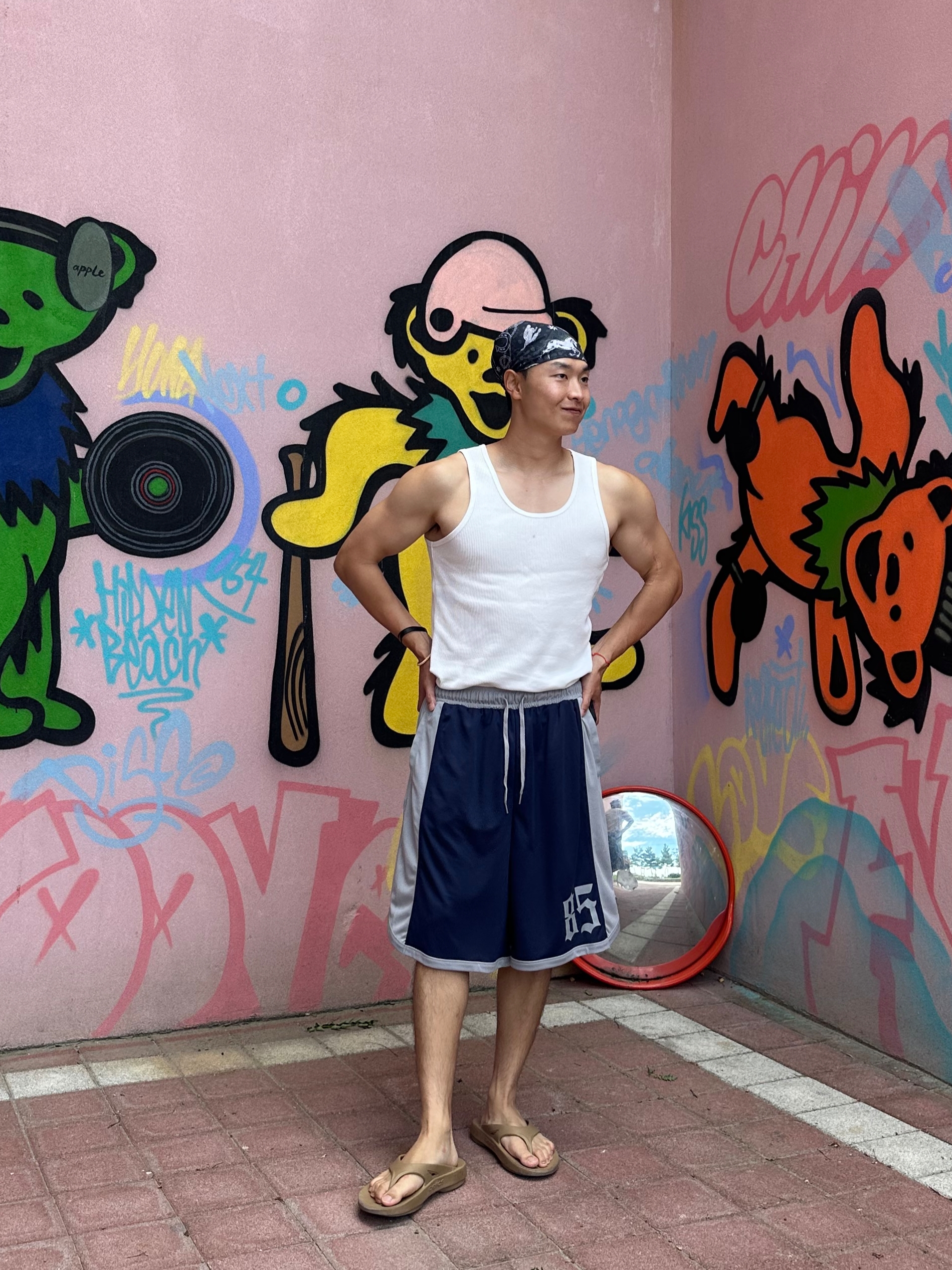 HDEX Victory Mesh Basketball Shorts Navy, Thevinylhouse Tvh Western Pattern Bandana Navy 착용 스타일 - 1