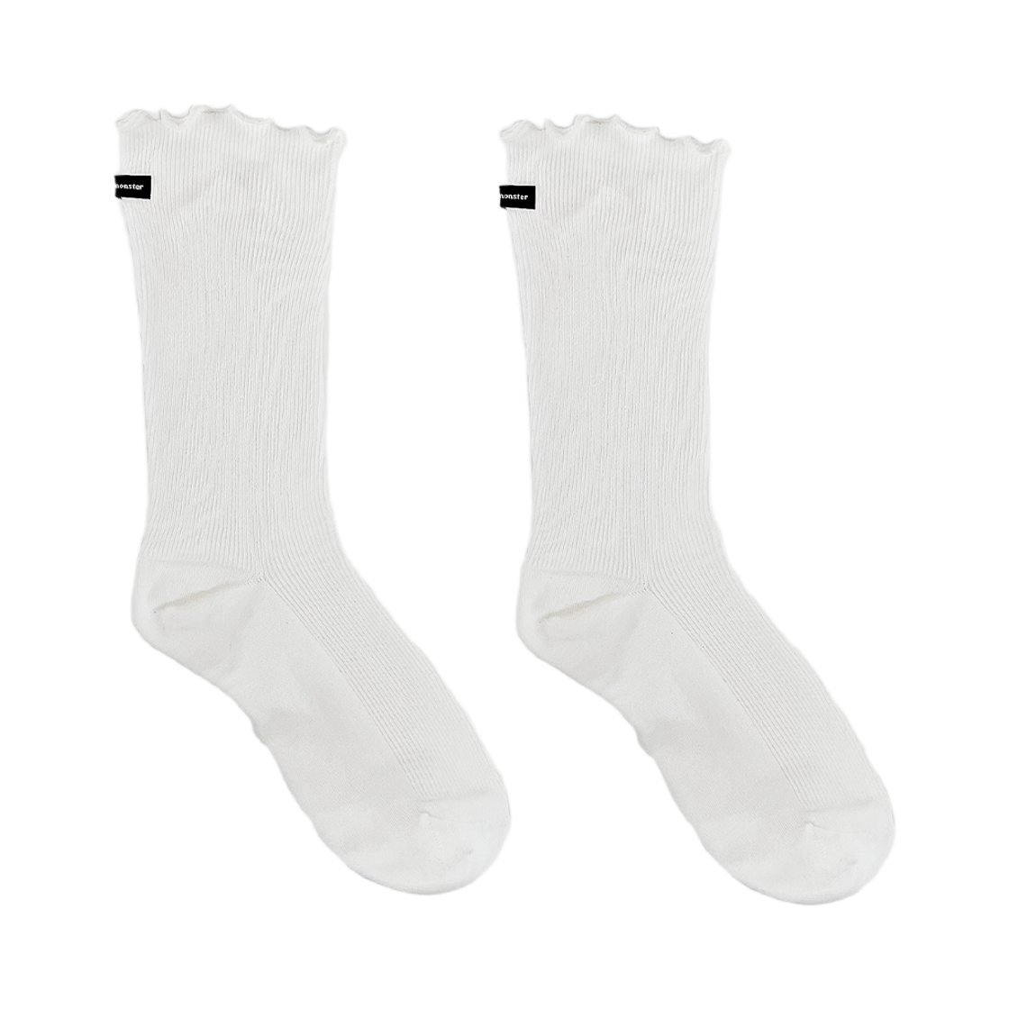 L251MSC030 lovememonster Frill Top Middle Socks White