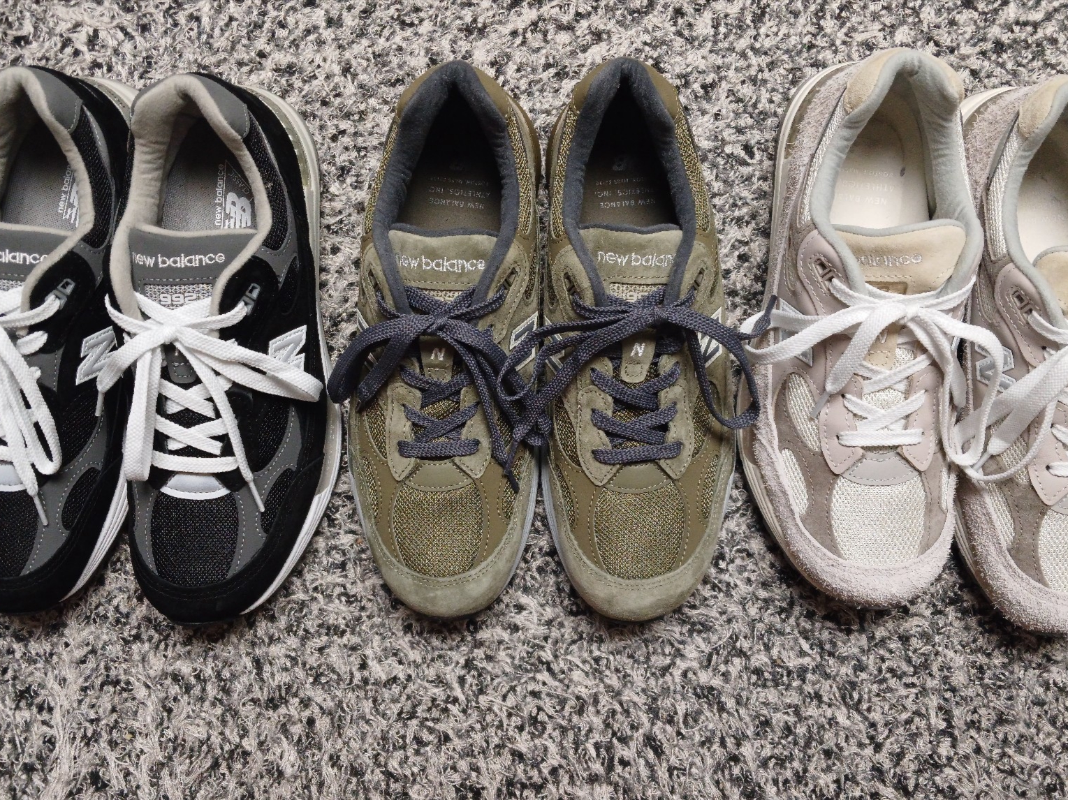 New Balance 992 Made in USA Moonrock Mushroom, New Balance 992 Made in USA Dark Camo Covert Green - D Standard 착용 스타일 - 1