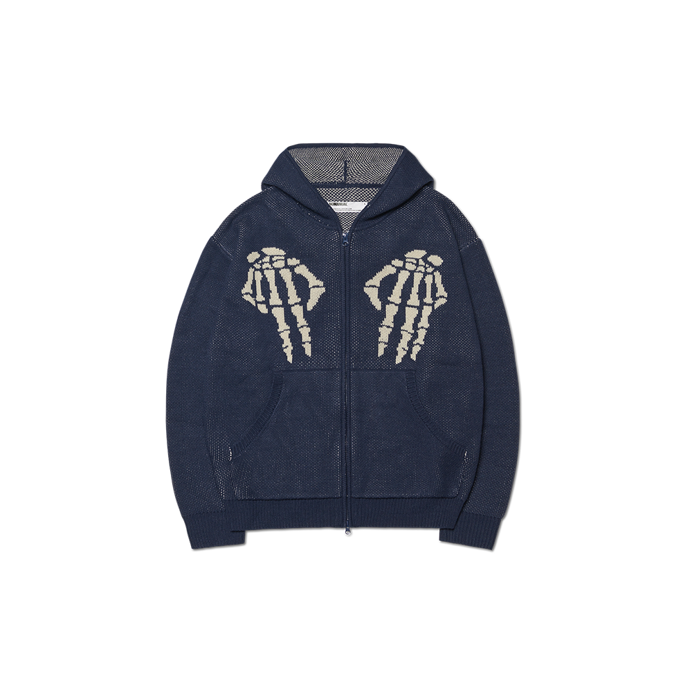 NMWF52KT02NVY NOMANUAL NM Skull Hand Cowichan Hooded Zip-up Navy